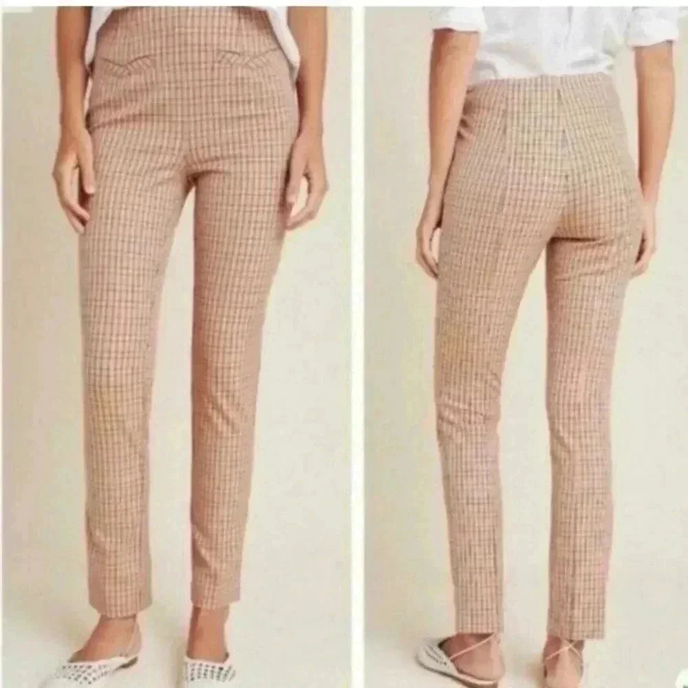 Anthropologie the Essential Slim Pink and Tan Slacks size 6